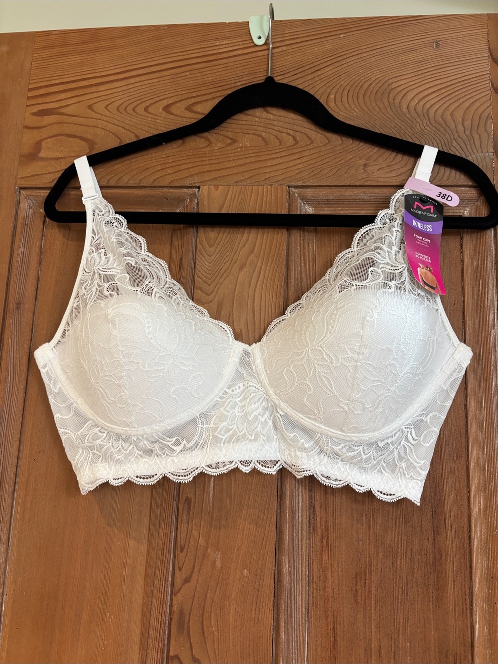 Maidenform White Lace Longline Wireless Bra Size 38D NWT